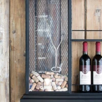 Floating Wine Bar Shelf with Glass Holder and Display Shelves, Iron Construction, Two-Tiered Storage, 26" L x 5" W x 28.5" H, Black(m-7)