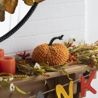 Set of 2 Chenille Weighted Pumpkin Ornaments, for Holiday Harvest, Fall Festival, and Thanksgiving Decor, 6.5" L x 6.5" W x 6" H, Orange(m-4)