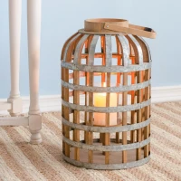 Versatile Decorative Wooden Lantern with Handle, Home Garden Wedding Accent, 11.5" L x 11.5" W x 22.5" H, Silver(m-5)