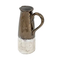 Ceramic Terracotta Pitcher with Vintage Design, Textural Finish, 9" L x 6" W x 14.5" H, Brown(m-11)