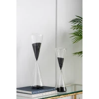 120-Minute Triangular Hourglass with Black Sand and Crystal Stand, Decorative Glass Timer, 4.5" L x 4.5" W x 19.5" H, Black(m-7)