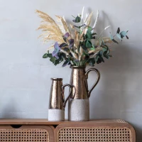 Ceramic Terracotta Pitcher with Vintage Design, Textural Finish, 9" L x 6" W x 14.5" H, Brown(m-1)