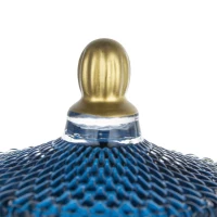 Set of 2 Vintage-Inspired Design Glass Candy Jars with Lids, Ideal for Candy, Jewelry, and Trinkets, 3.5" L x 3.5" W x 6" H Each, Blue+Gold(m-9)