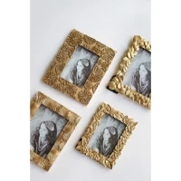 Set of 2 Vintage-Inspired Photo Frames with 4"x6" Opening, Resin and Stone Dust Construction, 7.5" L x 1" W x 9.5" H, Gold(m-9)
