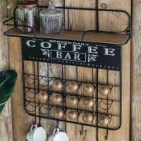 Floating Coffee Bar Shelf with Coffee Pod Holder, Hooks, and Storage Shelf, 23" L x 5.5" W x 29" H, Black(m-1)