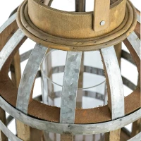 Decorative Industrial Lantern with Wooden and Metal Cage Design, Lantern with Handle for Indoor and Outdoor, 9.5" L x 9.5" W x 18" H, Silver(m-9)