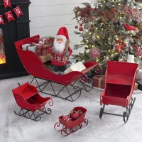 Distressed Iron Santa Sleigh Holiday Decoration, Christmas Sleigh Figurine, 39" L x 18" W x 22" H, Black+Red(m-5)