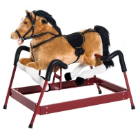 Qaba Durable Kids Plush Spring Rocking Horse, Ride On Rocking Horse with Realistic Sounds, Brown(m-13)