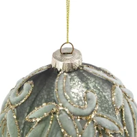 Set of 6 Glass Hanging Baubles for Holiday Party Decorations, Christmas Ball Ornaments, D4", Green(m-4)