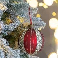 Set of 4 Glass Decorative Hanging Balls for Holiday Party Decorations, Christmas Ball Ornaments, D5", Red(m-1)