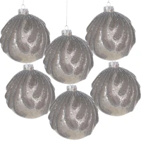 Set of 6 Glass Christmas Ball Ornaments, Decorative Hanging Holiday Tree Decorations, D4" Each, Silver(m-2)