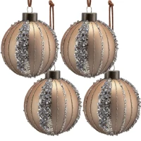 Set of 4 Glass Decorative Hanging Balls for Holiday Party Decorations, Christmas Ball Ornaments, D5", Gold(m-2)