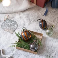 Set of 6 Glass Egg Christmas Ball Ornaments, Decorative Hanging Holiday Tree Decorations, 3" L x 3" W x 4.5" H, Multicolor(m-6)