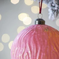 Set of 4 Glass Decorative Hanging Balls for Holiday Party Decorations, Christmas Ball Ornaments, Eye-Catching Design, D5", Red(m-5)