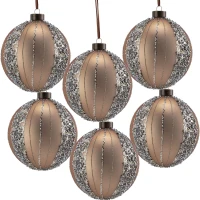 Set of 6 Christmas Baubles for Christmas Tree Decoration for Holiday Party, Glass Christmas Ball Ornaments, D4", Gold(m-2)