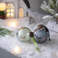 Set of 12 Decorative Glass Long Neck Hanging Ball Ornaments, Christmas Tree Ornaments for Holiday Party, 3" L x 3" W x 4" H, Green(m-3)