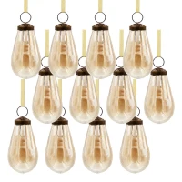 Set of 12 Glass Tear Drop Christmas Ornaments, Decorative Hanging Ball for Holiday Party Decorations, 2" L x 2" W x 4" H, Gold(m-2)