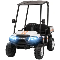 Qaba 24V 2 Seater Electric Car for Kids w/ Remote Control, 4 Wheels Spring Suspension, Soft Start, Storage, Sunshade, White(m-2)