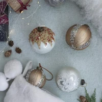 Set of 4 Glass Decorative Hanging Balls for Holiday Party Decorations, Christmas Ball Ornaments, D5", Gold(m-5)