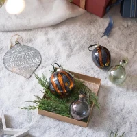 Set of 6 Glass Hanging Baubles for Holiday Party Decorations, Christmas Ball Ornaments, D4", Multicolor(m-6)