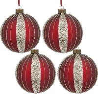 Set of 4 Glass Decorative Hanging Balls for Holiday Party Decorations, Christmas Ball Ornaments, D5", Red(m-2)