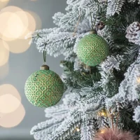 Set of 6 Glass Decorative Hanging Balls for Holiday Party Decorations, Christmas Ball Ornaments, D4", Green(m-5)