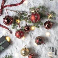 Set of 6 Christmas Glass Decorative Hanging Balls for Holiday Party Decorations, Christmas Ball Ornaments, D4", Gold(m-7)