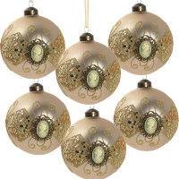 Set of 6 Christmas Glass Decorative Hanging Balls for Holiday Party Decorations, Christmas Ball Ornaments, D4", Gold(m-2)