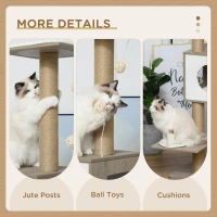 PawHut 69.75" Wood Cat Tree, Cat Condo Tower with Scratching Post, Toy Ball for Indoor Cats, Light Grey(m-5)
