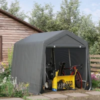 Outsunny 7.9' x 6.6' Garden Storage Tent, Patio Storage Shelter w/ Metal Frame and Double Zipper Doors, Dark Grey(m-1)