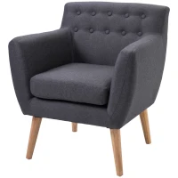 HOMCOM Linen Upholstery Armchair, Mid-Century Modern Accent Chair with Wood Frame and Thick Padding, Dark Grey(m-11)