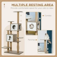 PawHut 69.75" Wood Cat Tree, Cat Condo Tower with Scratching Post, Toy Ball for Indoor Cats, Light Grey(m-4)