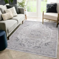 Naar 5x7 Stain-Resistant Area Rug with Cotton Backing, Medium Pile Height, Kid and Pet-Friendly Carpet, 90" L x 63" W x 0.35" H, Ivory(m-1)