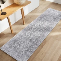 Naar 2x8 Stain-Resistant Area Rug with Cotton Backing, Medium Pile Height, Kid and Pet-Friendly Carpet, 96" L x 26" W x 0.35" H, Ivory+Gray(m-1)