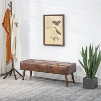 HOMCOM Bedroom Bench, End of Bed Bench with Button Tufted, PU Leather Upholstered Entryway Bench with Wood Legs, Brown(m-8)