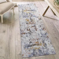 Naar 2x8 Abstract Stain-Resistant Area Rug with Cotton Backing, Medium Pile Height, Kid and Pet-Friendly Carpet, 96" L x 26" W x 0.3" H, Ivory+Navy(m-1)