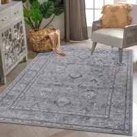 Naar 6x9 Stain-Resistant Area Rug with Non-Shedding Design and Cotton Backing, Carpet with Medium Pile Height, 93" L x 79" W x 0.35" H, Gray(m-5)