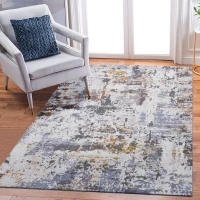 Naar 6x9 Abstract Stain-Resistant Area Rug with Cotton Backing, Medium Pile Height, Kid and Pet-Friendly Carpet, 93" L x 79" W x 0.3" H, Ivory+Navy(m-7)