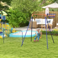Outsunny Kids Swing Outdoor with Swing Seat, Basketball Hoop and Football Goal, Ground Stakes for 3-8 Years Old(m-8)
