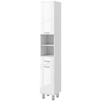 kleankin 71" Tall Bathroom Storage Cabinet, Narrow Linen Tower with Drawer, Open Shelves, 2 Doors Cabinets and Adjustable Shelves, High Gloss White(m-2)