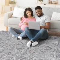 Naar 5x7 Oriental Stain-Resistant Area Rug with Cotton Backing, Carpet for Living Room, Bedroom, Home Office, 90" L x 63" W x 0.35" H, Ivory+Gray(m-7)