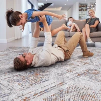 Naar 5x7 Geometric Stain-Resistant Area Rug with Non-Shedding Design and Cotton Backing, Kid and Pet-Friendly Carpet, 90" L x 63" W x 0.3" H, Beige(m-7)