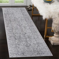 Naar 2x8 Stain-Resistant Area Rug with Non-Shedding Design and Cotton Backing, Kid and Pet-Friendly Carpet, 96" L x 26" W x 0.35" H, Gray(m-1)