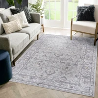 Naar 5x7 Oriental Stain-Resistant Area Rug with Cotton Backing, Carpet for Living Room, Bedroom, Home Office, 90" L x 63" W x 0.35" H, Ivory+Gray(m-1)