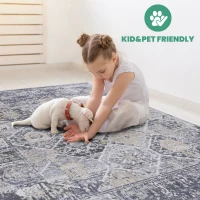 Naar 5x7 Traditional Stain-Resistant Area Rug with Cotton Backing, Medium Pile Height, Kid and Pet-Friendly Carpet, 90" L x 63" W x 0.3" H, Gray+Blue(m-3)
