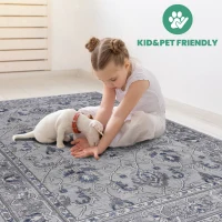 Naar 2x8 Stain-Resistant Area Rug with Cotton Backing, Medium Pile Height, Kid and Pet-Friendly Carpet, 96" L x 26" W x 0.35" H, Gray+Blue(m-3)