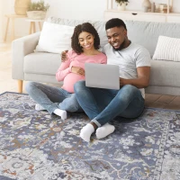 Naar 6x9 Traditional Stain-Resistant Area Rug with Non-Shedding Design and Cotton Backing, Kid and Pet-Friendly Carpet, 93" L x 79" W x 0.3" H, Blue(m-5)