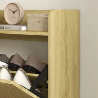 HOMCOM Slim Shoe Storage with 2 Flip Drawers and Adjustable Shelves, Rattan Shoe Cabinet Organizer for 12 Pair, Oak(m-10)