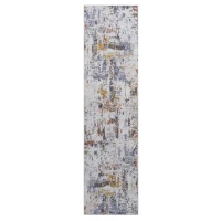 Naar 2x8 Abstract Stain-Resistant Area Rug with Cotton Backing, Medium Pile Height, Kid and Pet-Friendly Carpet, 96" L x 26" W x 0.3" H, Ivory+Navy(m-2)
