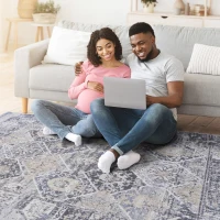 Naar 8x10 Traditional Stain-Resistant Area Rug with Cotton Backing, Medium Pile, Kid and Pet-Friendly Carpet, 120" L x 93" W x 0.3" H, Gray+Blue(m-7)